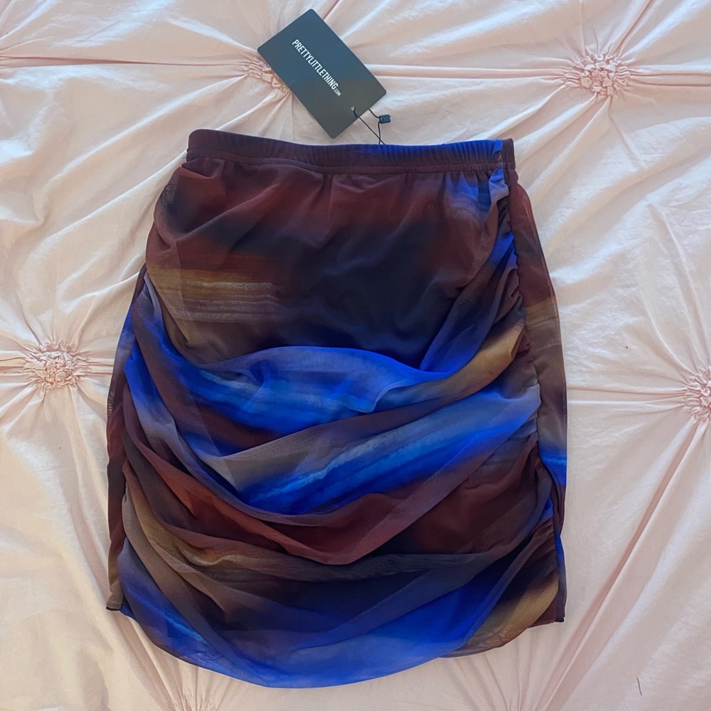 Ombré mesh ruched mini skirt